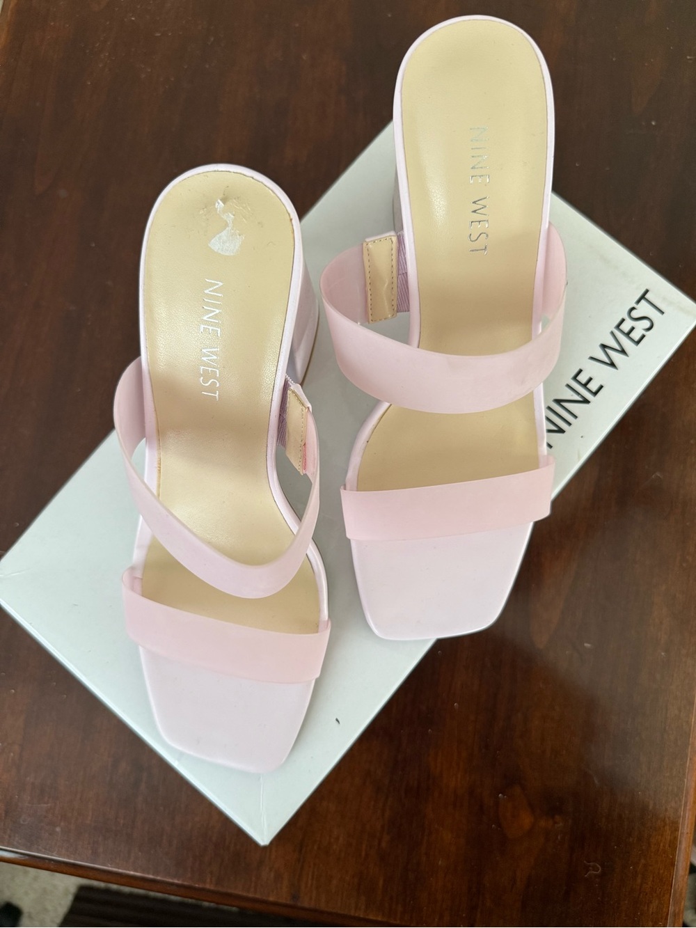 Nine West Light Pink Double-Strap Square-Toe Slide Sandals